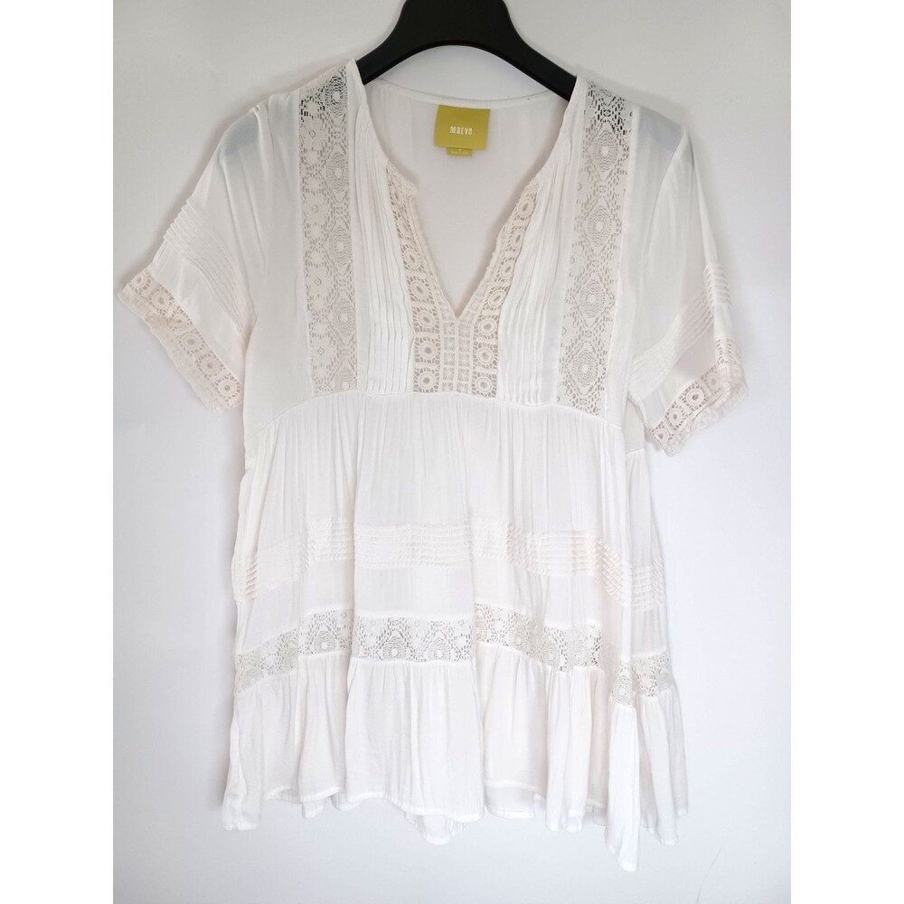 Maeve Tunic Top Medium Pin Tuck Crochet Lace Boho Coastal Romantic Cowgirl